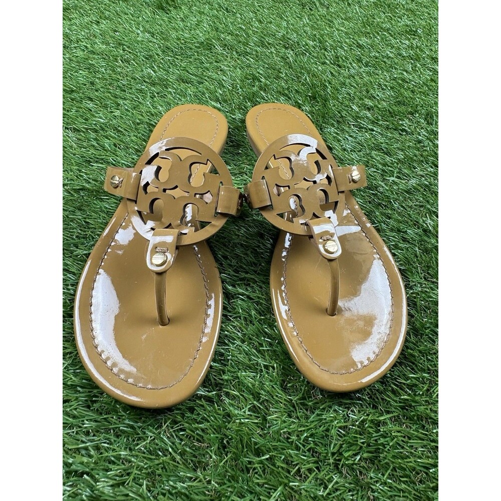 Tory Burch Miller Brown/Tan Patent Leather Sandals Sz 7 M